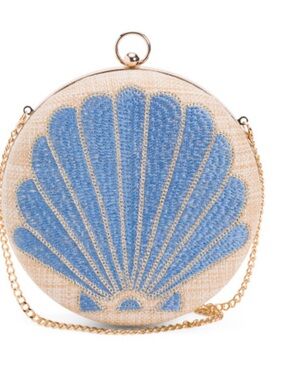 Alessia Bianchi Blue and Cream Seashell Clutch Bag NWT